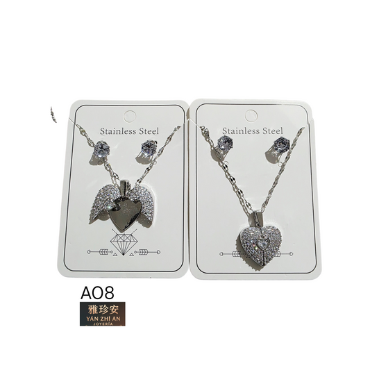 CADENA, DIJE Y ARETE ACERO INOXIDABLE A08