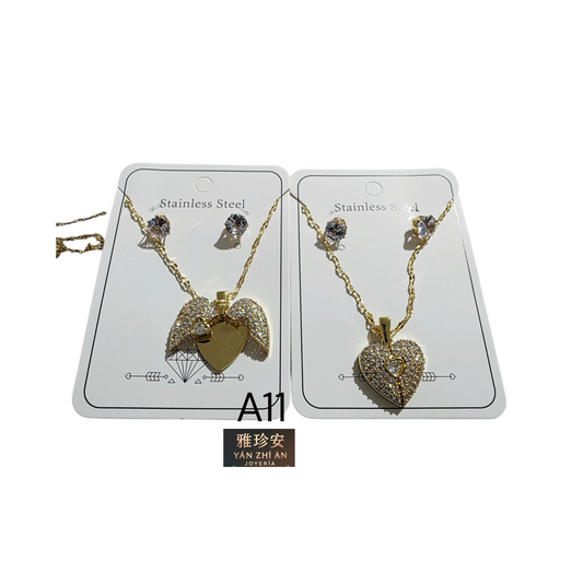 CADENA, DIJE Y ARETES ACERO INOXIDABLE A11